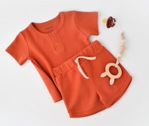 Set tricou cu pantaloni scurti - 100% bumbac organic - Scortisoara, BabyCosy (Marime: 6-9 luni)