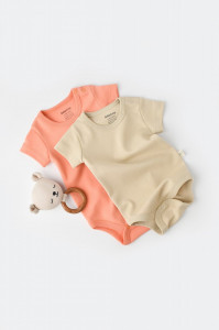 Set 2 body-uri bebe unisex -100% bumbac organic - Roz/Crem, BabyCosy (Marime: 9-12 luni)