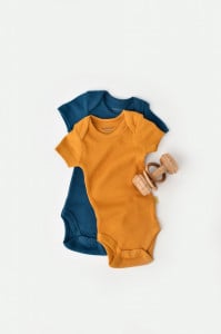 Set 2 body-uri bebe unisex din bumbac organic si modal - Bleumarin/Sofran, BabyCosy (Marime: 18-24 Luni)