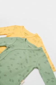 Set 2 body-uri petrecute Printed, BabyCosy, 50% modal+50% bumbac, Lamaie/Verde (Marime: 3-6 Luni)