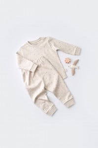 Set bluzita cu maneca lunga si pantaloni lungi - bumbac organic 100% - Crem cu buline, BabyCosy (Marime: 18-24 Luni)