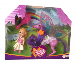 Set calut cu aripi Dream Horse cu sclipici si papusa