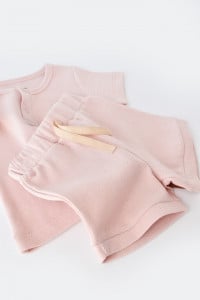 Set tricou cu pantaloni scurti - 100% bumbac organic - Roz, BabyCosy (Marime: 12-18 Luni)