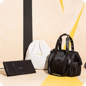 Geanta multifunctionala pentru parinti Skiddou Inger, Onyz Leather, Negru