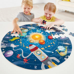 Puzzle Sistemul Solar pentru copii, cu led si planete din lemn (102 piese) - Img 2