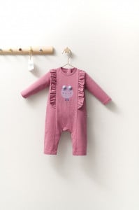 Salopeta cu volanase pentru bebelusi Monster, Tongs baby (Marime: 3-6 Luni, Culoare: Corai)