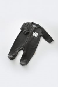 Set Broscuta cu salopeta si body din 80%bumbac organic si 20% poliester - Antracit, BabyCosy (Marime: 6-9 luni)