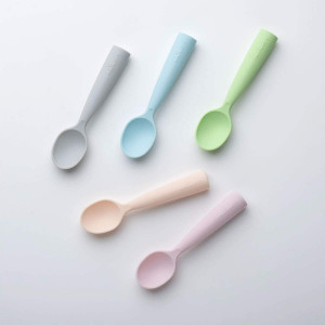 Set de lingurite bebelusi Miniware, 100% silicon alimentar, Grey+Cotton candy