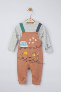 Set salopeta cu bluzita pentru bebelusi Choo Choo, Tongs baby (Culoare: Rosu, Marime: 9-12 luni)