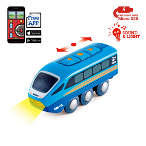 Jucarie din lemn - Tren cu telecomanda (aplicatie Bluetooth) - Img 1