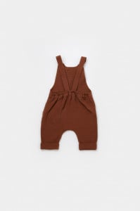 Salopeta de vara cu buzunare din muselina, BabyCosy, 100% bumbac organic, caramiziu (Marime: 9-12 luni)