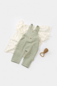 Salopeta de vara cu buzunare din muselina, BabyCosy, 100% bumbac organic, verde (Marime: 12-18 Luni)