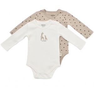 Set 2 body-uri cu maneca lunga bebe unisex Girafa, BabyCosy, 100% bumbac organic (Marime: 9-12 luni)