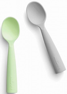 Set de lingurite bebelusi Miniware, 100% silicon alimentar, Grey+Keylime