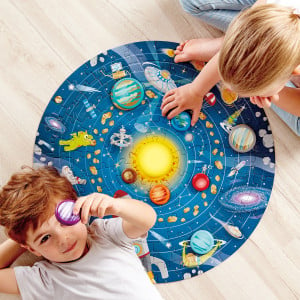 Puzzle Sistemul Solar pentru copii, cu led si planete din lemn (102 piese) - Img 3