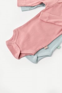 Set 2 body-uri cu maneca lunga bebe unisex din bumbac organic si modal - Mint/Rose, BabyCosy (Marime: 12-18 Luni)