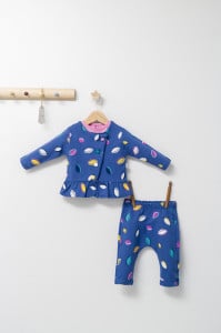 Set 2 piese cu bluzita cu volan si pantalonasi pentru fetite Colorful autum, Tongs baby (Culoare: Albastru, Marime: 6-9 luni)