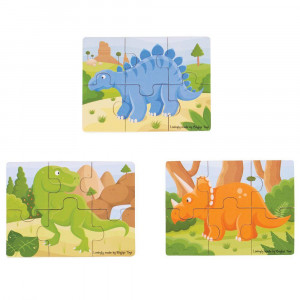 Set 3 puzzle din lemn - Dinozauri - Img 1