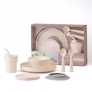 Set diversificare hrana bebelusi Miniware Little Foodie, 100% din materiale naturale biodegradabile, 6 piese, Vanilla+Cotton candy