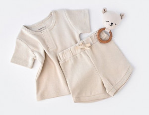 Set tricou cu pantaloni scurti - 100% bumbac organic - Stone, BabyCosy (Marime: 6-9 luni)