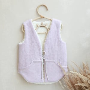 Vesta pentru fetita, reversibila, dublat, bumbac brodat Roz si tesatura bucle Crem, Teddy by BabyLy, 104 110, 3-5 ani