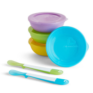 Munchkin Set De Masa, Love-A-Bowls, 4 Boluri Cu Capac + 2 Lingurite, 4L+ - Img 1