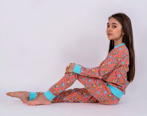 Pijama fete glow in the dark ,Brumy F018, somon imprimat, 128 cm, 8 ani - Img 2