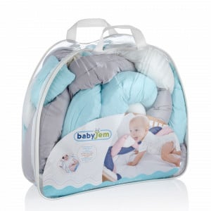 Protectie laterala bumper impletit BabyJem (Culoare: Bleu)