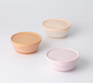 Set 3 boluri cu capac hrana bebelusi Miniware, 100% din materiale naturale biodegradabile, Cotton Candy+Toffee+Vanilla