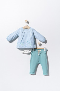 Set bluzita de vara cu pantalonasi pentru bebelusi Cats, Tongs baby (Culoare: Albastru, Marime: 6-9 luni)