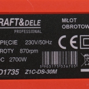 Ciocan rotopercutor cu percuție XD1735, 2700W, SDS+, 3 funcții, pentru găurire și dăltuire în beton și zidărie - Img 6