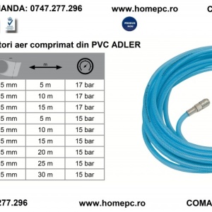 Furtun drept cu conectori aer comprimat din PVC 15x10mm 15m ADLER AD0142.52 – echipament profesional