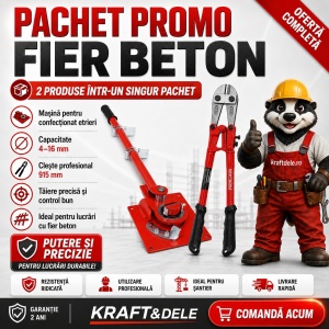 Pachet Promo Fier Beton – Mașină Profesională pentru Etrieri 4–16 mm + Clește Fier Beton 760 mm cu Mânere Ergonomice