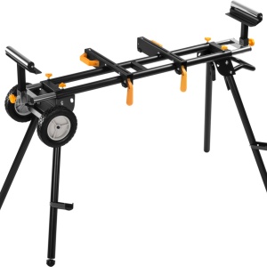 Suport profesional pentru ferăstrău staționar CD11873 – Extensibil 216 cm, Picioare pliabile, Role de ghidare și Roți de transport - Img 4