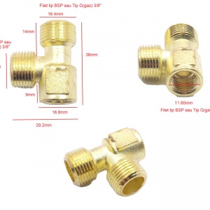 Ramificatie tip T din alama ptr. compresor 3/8" - 3/8" - 1/4" NR.1150 - Img 1