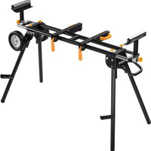 Suport profesional pentru ferăstrău staționar CD11873 – Extensibil 216 cm, Picioare pliabile, Role de ghidare și Roți de transport