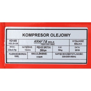 Compresor de aer industrial 100litri, 2 cilindri, 3kW, 220V KD1483 – compresor de aer, 3kW, 220V, Kraft&Dele