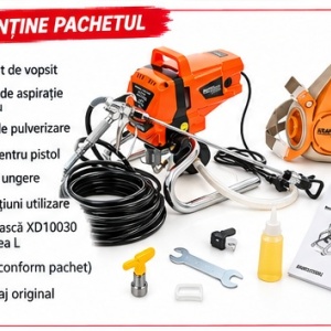Pachet profesional pentru zugrăvit și vopsit – Pompă Airless cu piston 1500W, 220 bar + Semimască de protecție cu filtre - Img 10