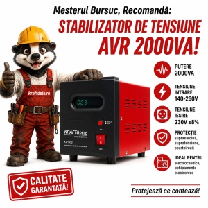 Stabilizator de tensiune AVR 2000VA 230V XD1933 pentru protecția echipamentelor electrice și electrocasnicelor