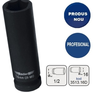 Cheie tubulara de IMPACT 1/2" ADLER AD-3513.16D 16mm varianta lunga - Img 1