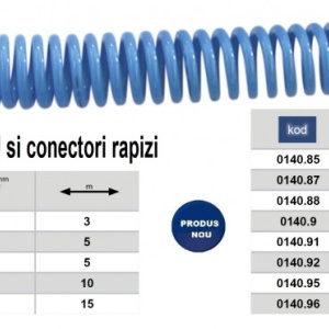 Furtun spiralat conectori aer comprimat din PU 8 x 5mm; 5m; 12-37 bari. ADLER AD0140.8 – echipament profesional, 37BARI
