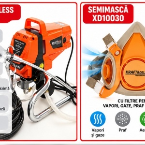 Pachet profesional pentru zugrăvit și vopsit – Pompă Airless cu piston 1500W, 220 bar + Semimască de protecție cu filtre - Img 11