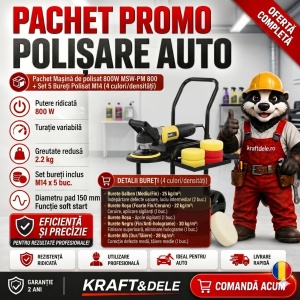 Pachet profesional pentru polisat și lustruit auto – Mașină MSW-PM 800 + 5 bureți 150mm M14
