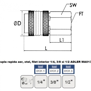 Cupla rapida aer, otel, filet interior 1/2" ADLER MA0131.3 – echipament profesional