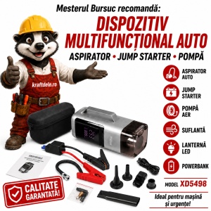 Dispozitiv multifuncțional auto XD5498 cu aspirator, jump starter, pompă, suflantă, lanternă LED și powerbank