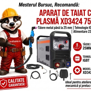 Aparat de taiat cu plasmă XD3424 75A, tăiere metal până la 25 mm, tehnologie IGBT, alimentare 230V