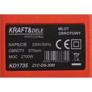 Ciocan rotopercutor 2700W SDS-PLUS 6 joule KraftDele KD1735 – echipament profesional, 2700W, Kraft&Dele