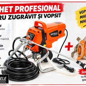 Pachet profesional pentru zugrăvit și vopsit – Pompă Airless cu piston 1500W, 220 bar + Semimască de protecție cu filtre