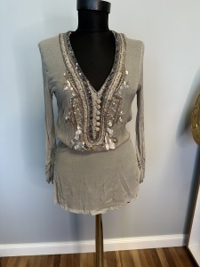Bluza/Tunică din Mătase Creponată cu Aplicații din Paiete și Mărgele - Img 4