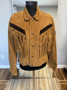 Jachetă vintage din piele întoarsă cu franjuri – mărimea L–XL - Img 2